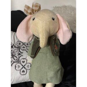 Metoo Stuffed Elephant Doll In Green Dress W/ Bow & Floral Vest - Soft Plush